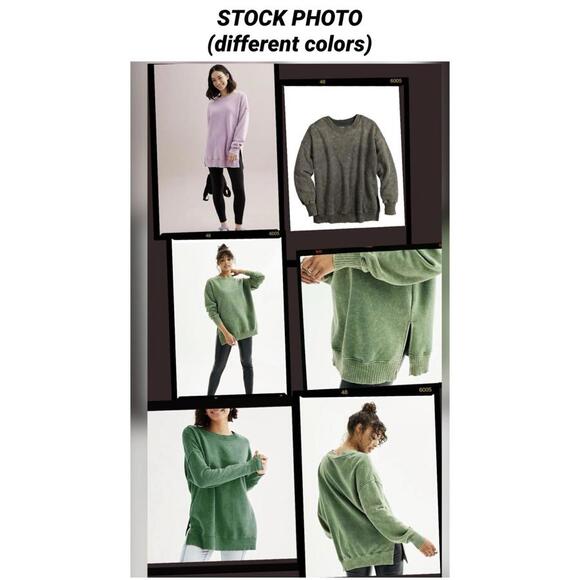 SO Kohl’s Weekend Crew Pullover Sweatshirt With Ribbed Sides Lennon Green NWT - Picture 4 of 5